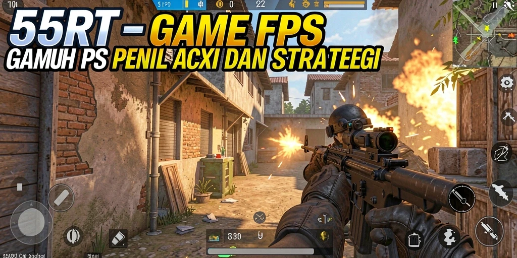 Screenshot gameplay <strong>55RT</strong> menunjukkan aksi tembak-menembak yang mendebarkan.