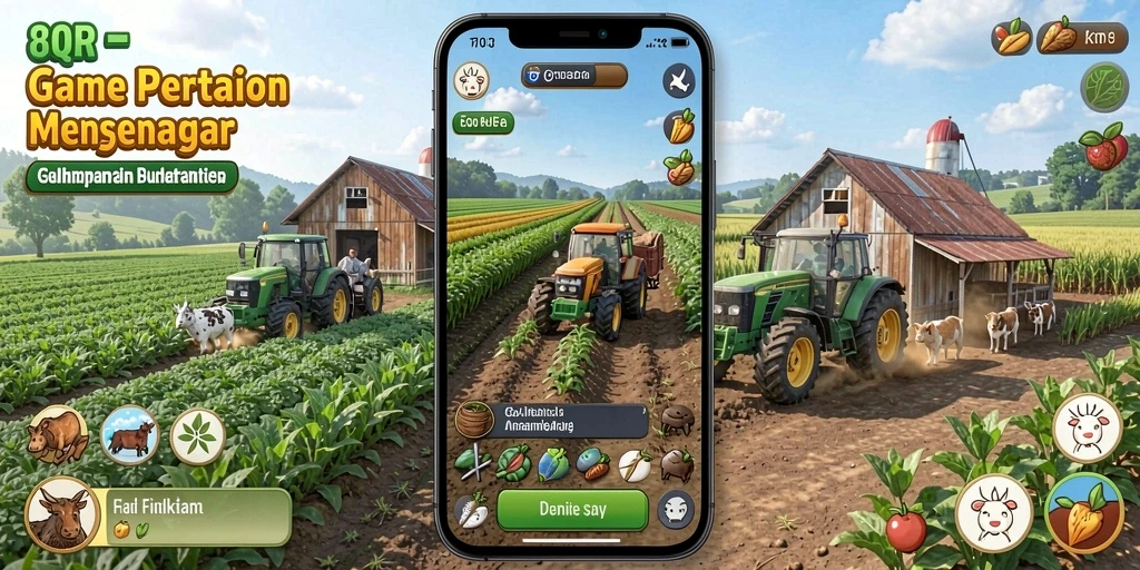 Tampilan menarik gameplay pertanian di 8QR dengan berbagai tanaman.