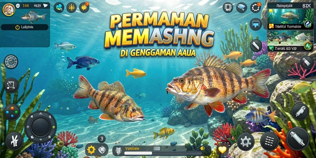 Tampilan gameplay <strong>8ZK</strong> saat menangkap ikan di perairan yang tenang.