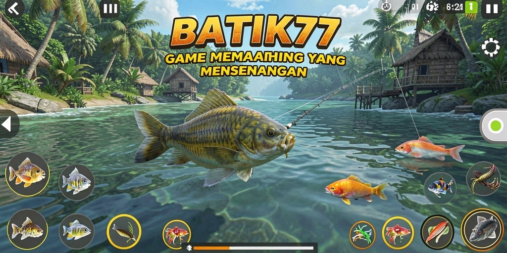 Screenshot gameplay BATIK77 menampilkan aksi memancing yang seru.