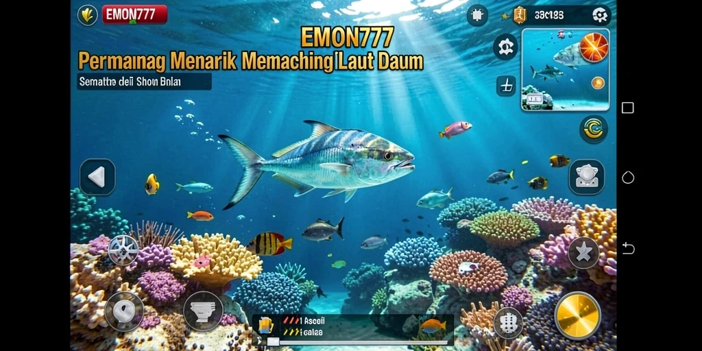Screenshot gameplay EMON777 yang menampilkan aksi memancing yang seru.