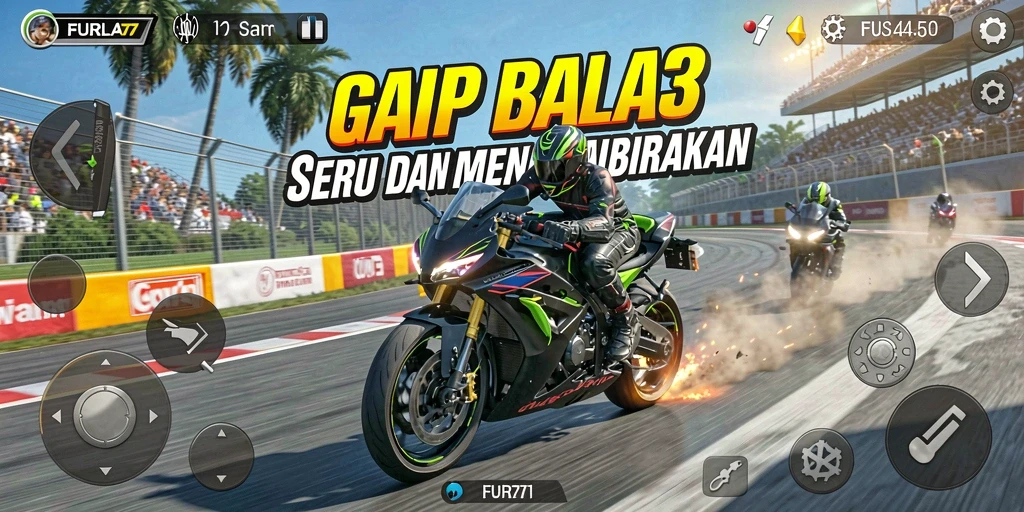 Gameplay balap motor yang penuh aksi dan seru.