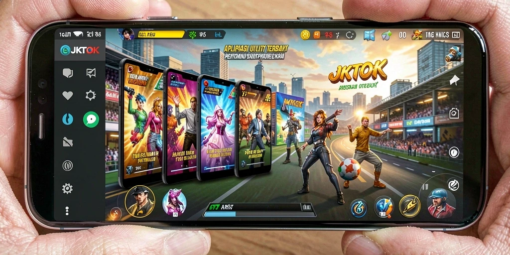 Tampilan utama JKTOK menunjukkan berbagai fitur Utility untuk smartphone.