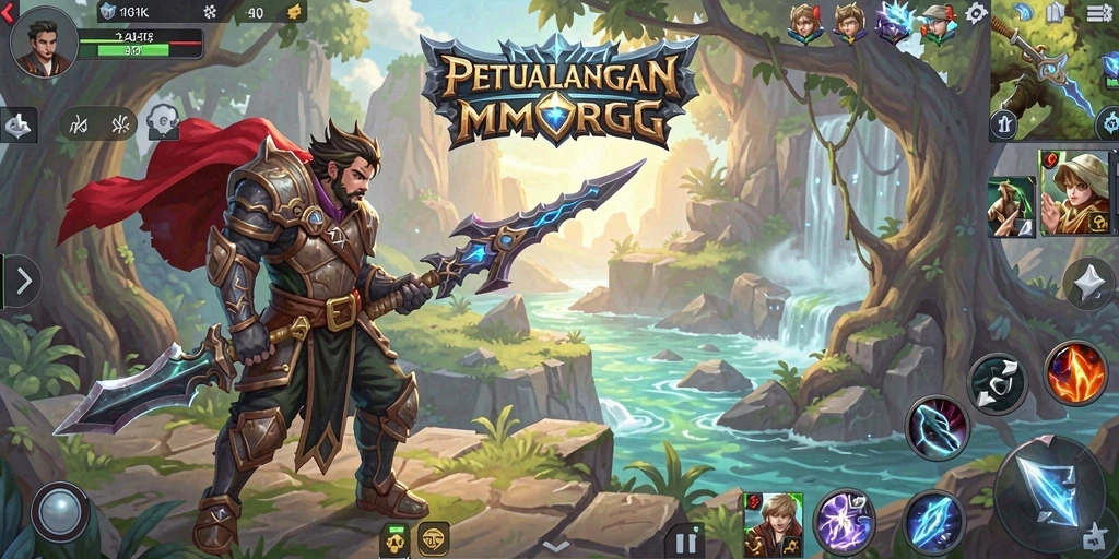 Tampilan gameplay JUARAGO menunjukkan pertempuran seru dan dunia yang penuh petualangan.