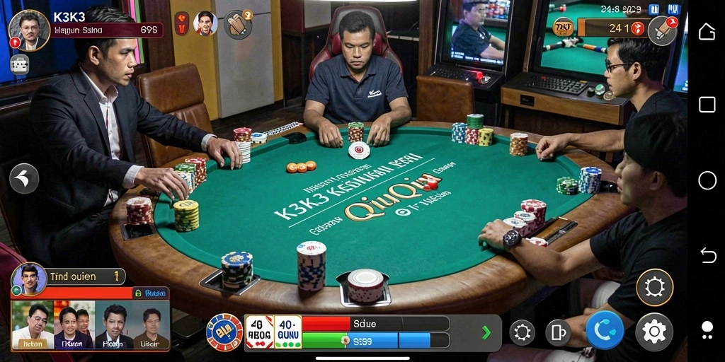 Tampilan gameplay seru di K3K3 yang penuh strategi QiuQiu.
