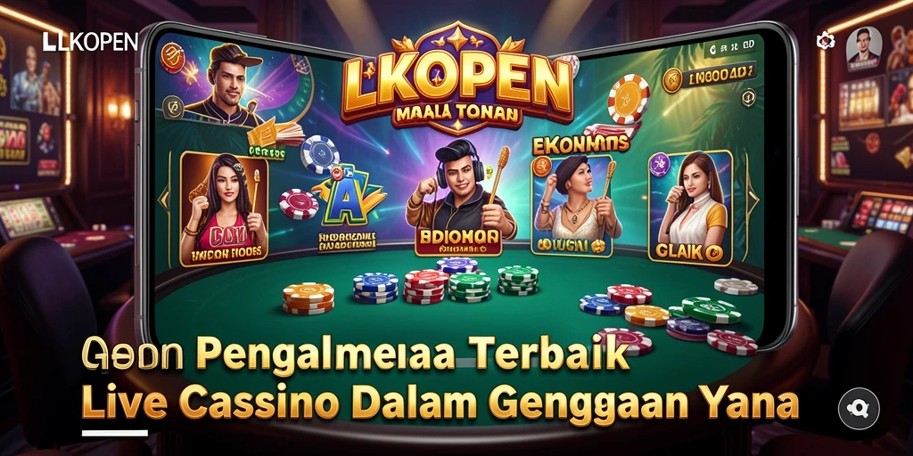 Screenshot gameplay LKOPEN menunjukkan dealer langsung dan suasana kasino yang mendebarkan.