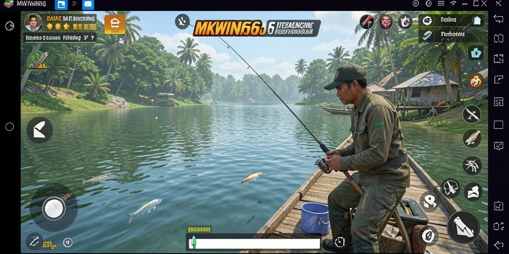 Screenshot gameplay MKWIN666 dengan aksi memancing yang mendebarkan.