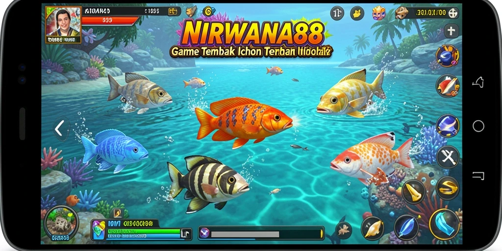 Tampilan gameplay seru dalam NIRWANA88 saat menembak ikan.
