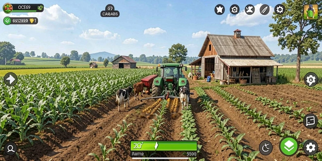 Tampilan screenshot gameplay OCE69 yang menggambarkan aktivitas pertanian.