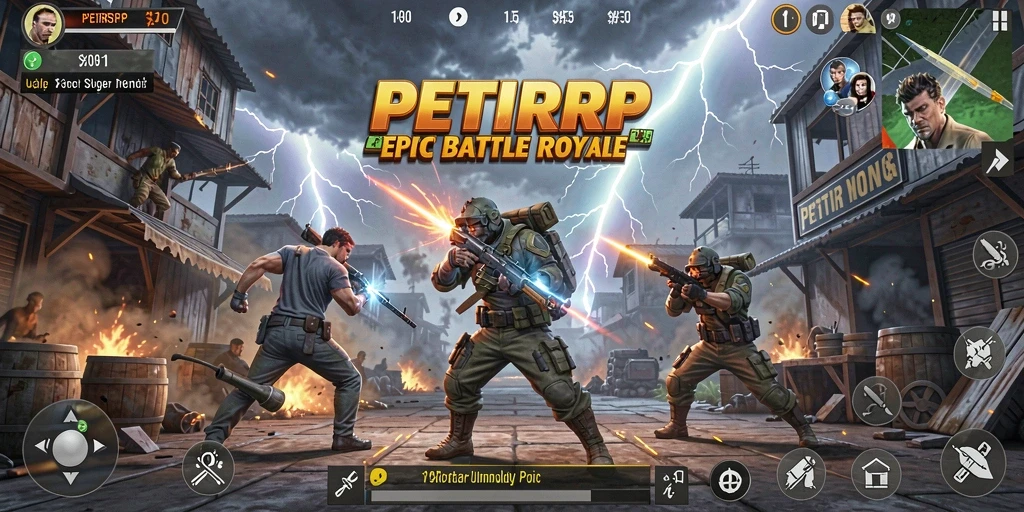 Tampilan in-game dari pertarungan Battle Royale yang intens.