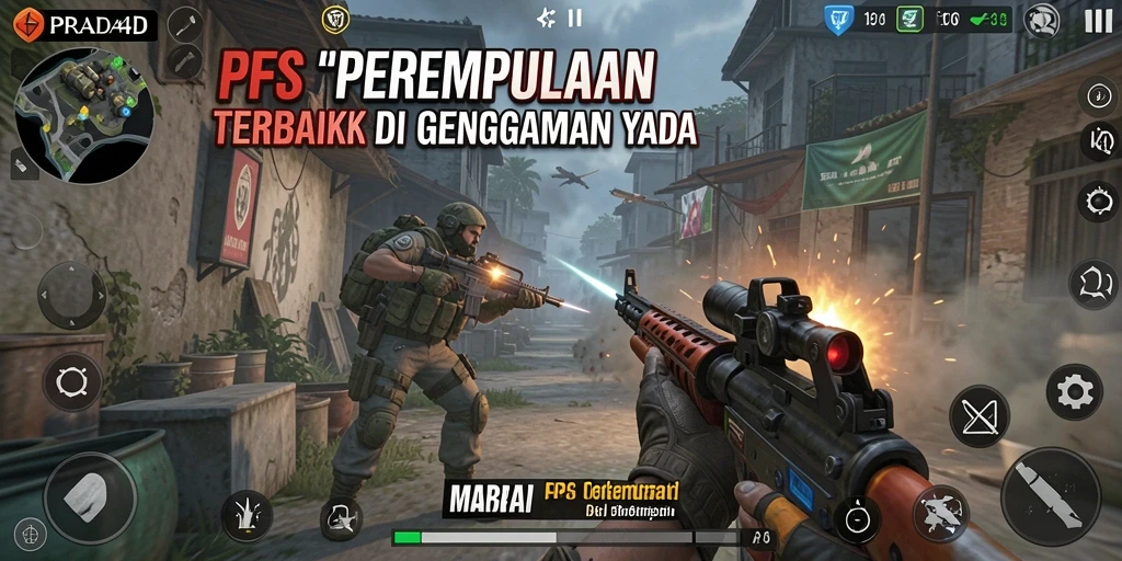 Screenshot gameplay PRADA4D menampilkan pertempuran mendebarkan di medan perang.