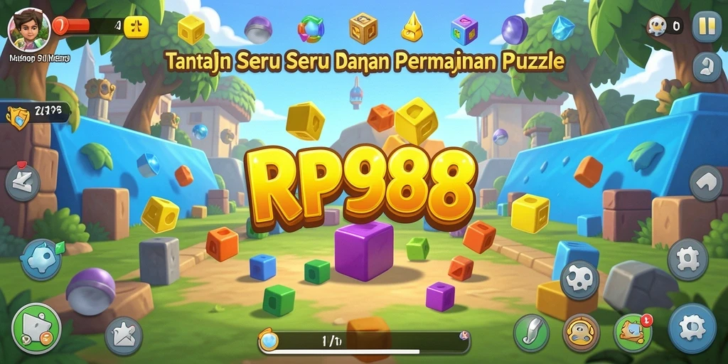 Screenshot utama RP888 menunjukkan gameplay puzzle yang menarik dan penuh warna.