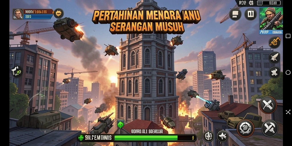Screenshot menunjukkan aksi intens dalam permainan Tower Defense RPVIP8.