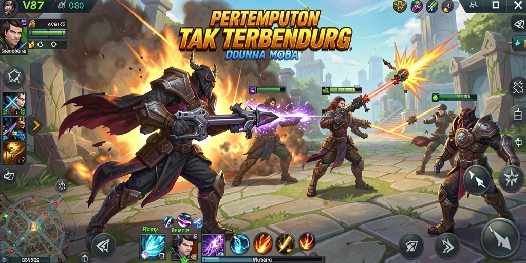 Screenshot gameplay V87 menampilkan aksi pertarungan yang mendebarkan di arena.