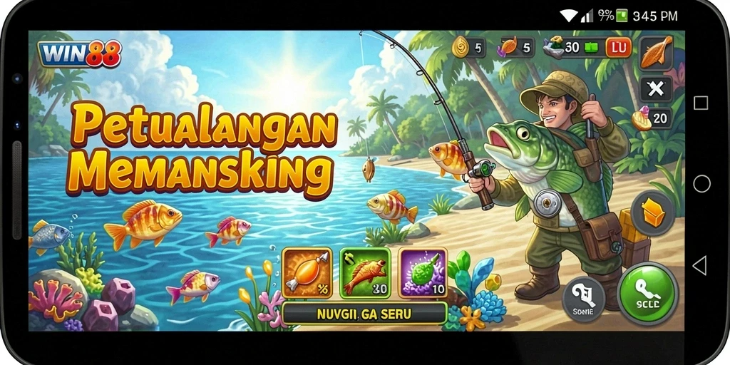 Tampilan menakjubkan gameplay WIN88 saat memancing ikan.